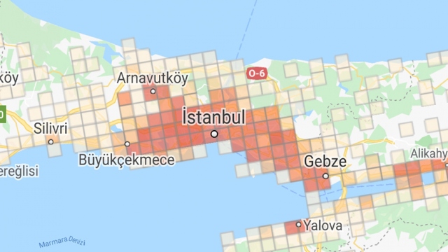 İşte, uygulamaya göre İstanbul’un vaka yoğunluk haritası